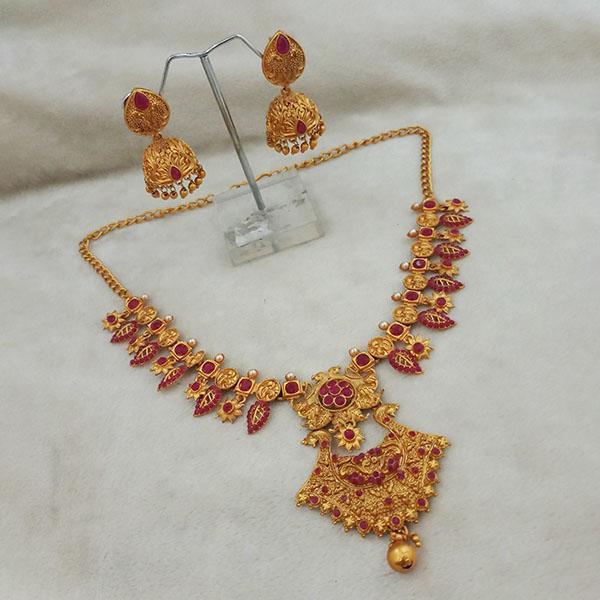 Shubham Maroon Pota Stone Copper Necklace Set - FBK0070B