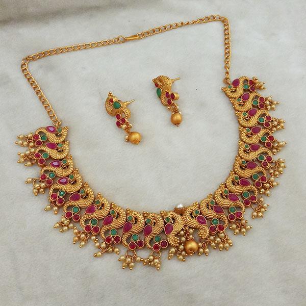 Shubham Maroon And Green Pota Stone Copper Necklace Set - FBK0071A