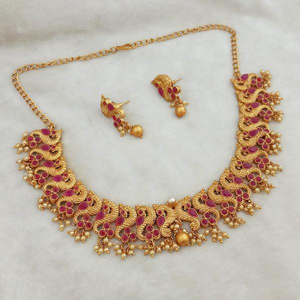 Shubham Maroon Pota Stone Copper Necklace Set - FBK0071B