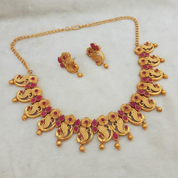 Shubham Maroon Pota Stone Copper Necklace Set - FBK0072B