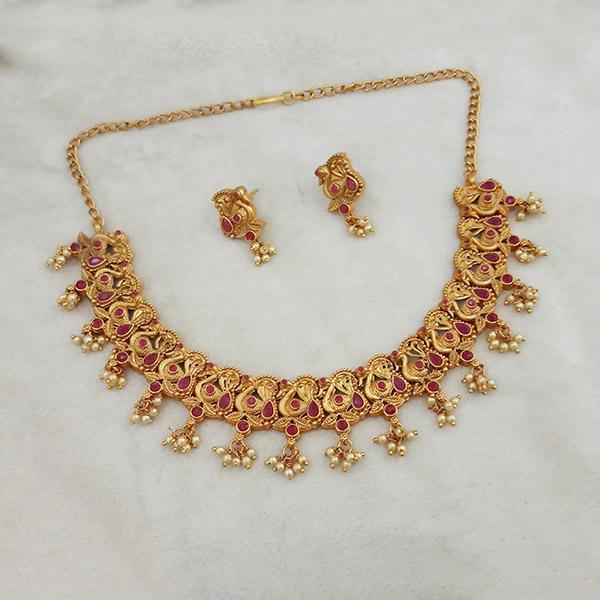 Shubham Maroon Pota Stone Copper Necklace Set - FBK0073B