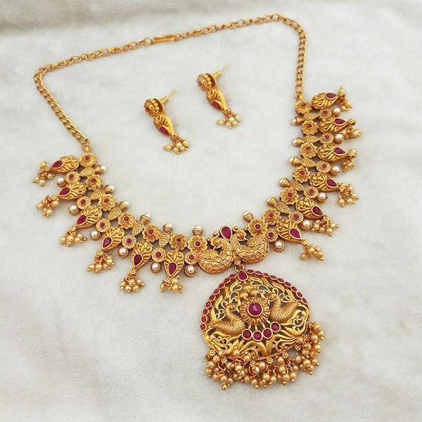 Shubham Maroon Pota Stone Copper Necklace Set - FBK0075B