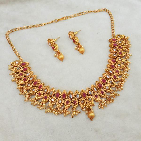 Shubham Maroon Pota Stone Copper Necklace Set - FBK0076B