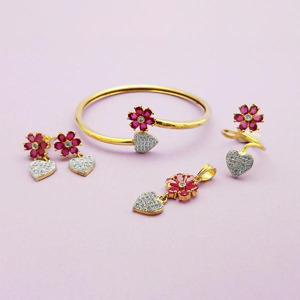 Pralhad AD Stone Earrings, Kada, Pendant And Ring - FBP0041C