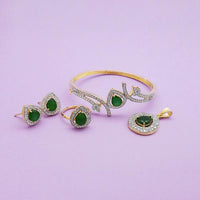 Pralhad AD Stone Earrings, Kada, Pendant And Ring - FBP0043A