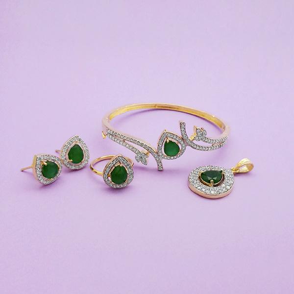 Pralhad AD Stone Earrings, Kada, Pendant And Ring - FBP0043A