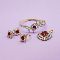 Pralhad AD Stone Earrings, Kada, Pendant And Ring - FBP0044B