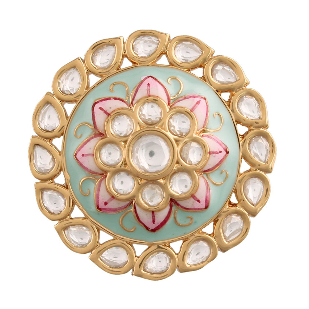 Etnico Gold-Plated Brass Meena Work Finger Ring (Women) - FL167Min