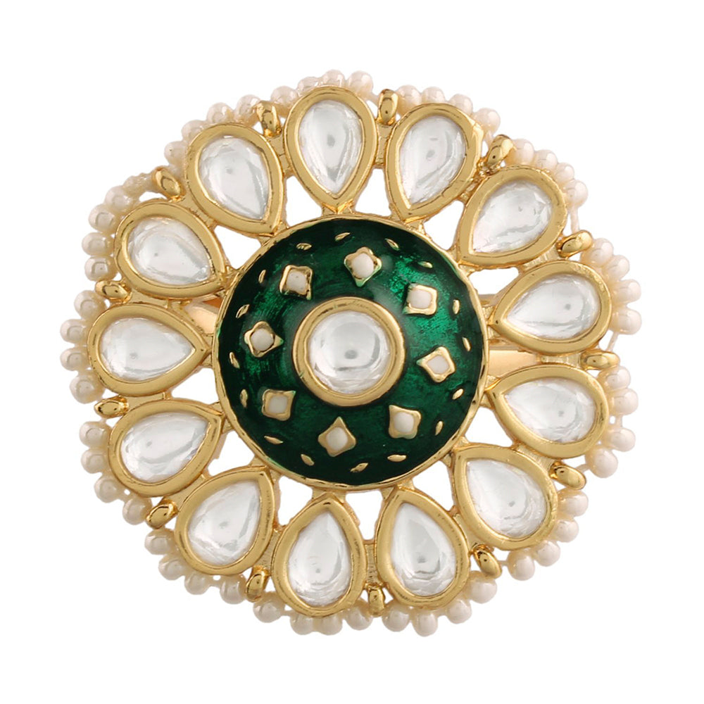 Etnico Gold-Plated Brass Meena Work Finger Ring (Women) - FL168G