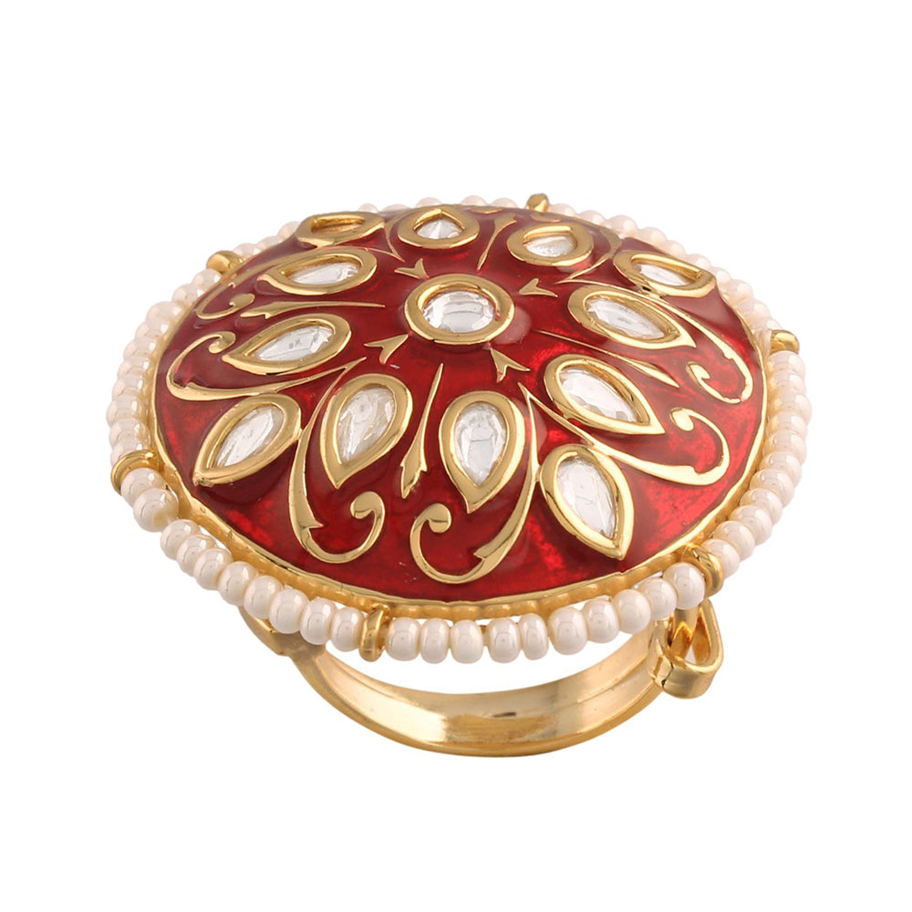 Etnico Gold-Plated Meena Work Finger Ring (Women) - FL173R