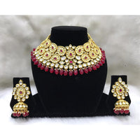 Tarangavi Maroon Beads And Kundan Choker Necklace Set - FNV-2043