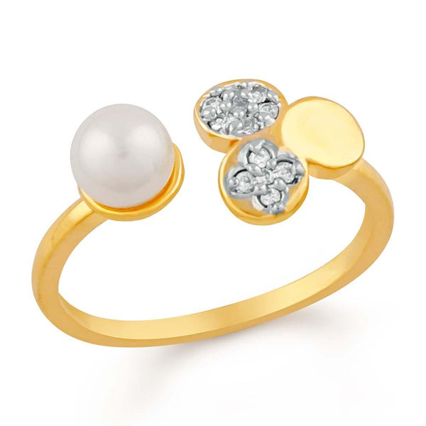 Mahi Gorgeous Adjustable Finger Ring With Cz And Artificial Pearl