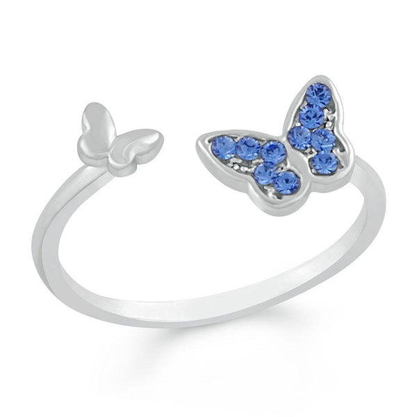 Mahi Wispy Butterfly Adjustable Finger Ring With Crystal