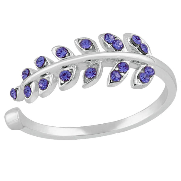 Mahi Cute Leafy Adjustable Finger Ring with Crystal