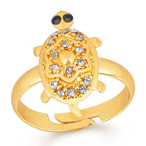 Mahi Gold Plated Tortoise Love Designer Unisex Finger Ring With Crystal Stone