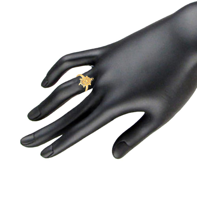Mahi Gold Plated Tortoise Love Designer Unisex Finger Ring With Crystal Stone