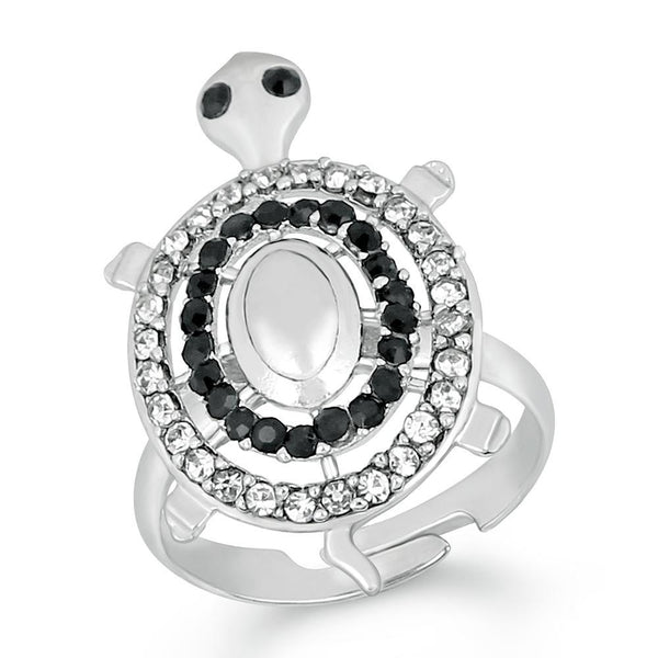 Mahi Rhodium Plated Tortoise Love Designer Finger Ring With Crystal