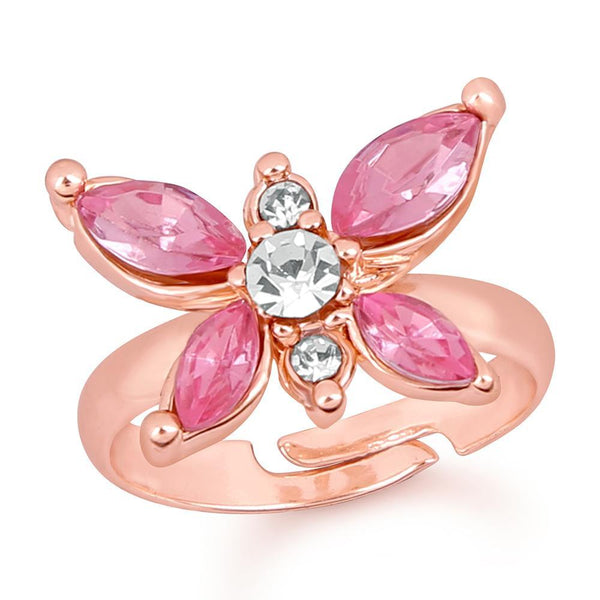 Mahi Rose Gold Plated Winged Butterfly Love Finger Ring With Crystal