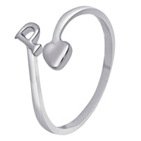 Mahi Rhodium Plated 'P' Initial and Heart Adjustable Finger Ring for Women (FR1103122R)