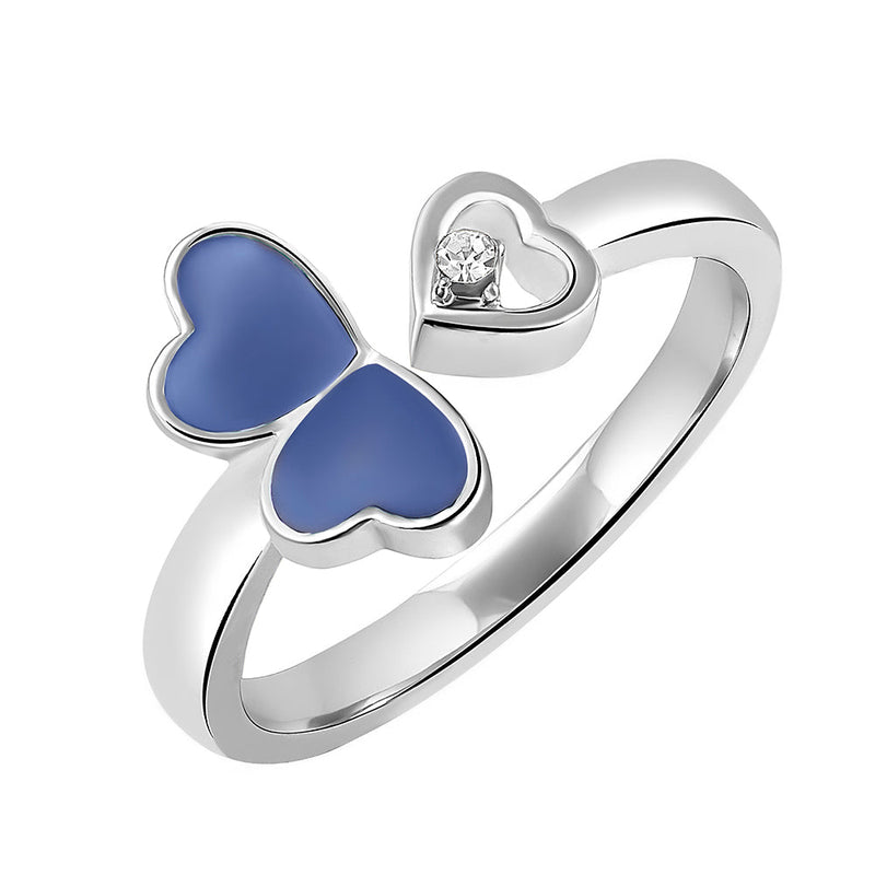 Mahi Tripple Heart Blue Meena Work Silver Color Adjustable Finger Ring for Women (FR1103131RBlu)