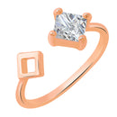 Mahi Rose Gold Plated Cubic Zirconia Princess Stone Adjustable Finger Ring for Women (FR1103159ZWhi)