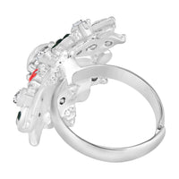 Mahi Floral Look Adjustable Finger Ring with Red, Green Artificial Pearl & Crystal for Women (FR1103192RGreRed)