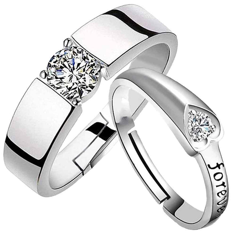 Mahi Valentine Gift Couple Ring Set With Cubic Zirconia And Crystal