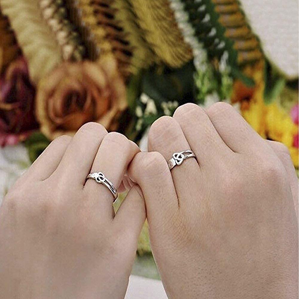 Mahi Heart Love Silver Color Adjustable Couple Finger Ring for Men and Women (FRCO1103116R)