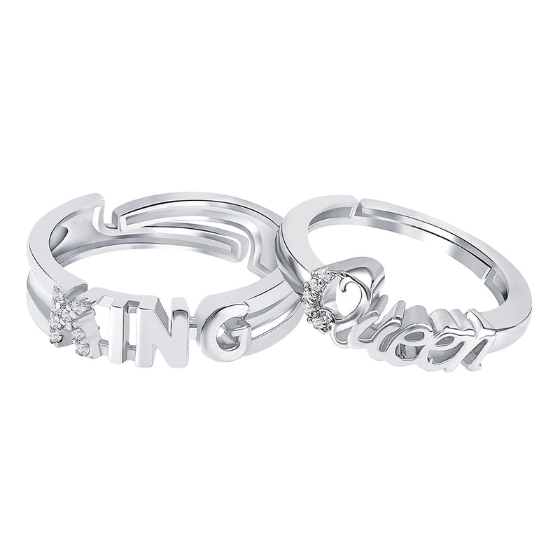 Bhavi Jewels Valentine Special King and Queen Adjustable Couple Finger Rings for Love with Crystal