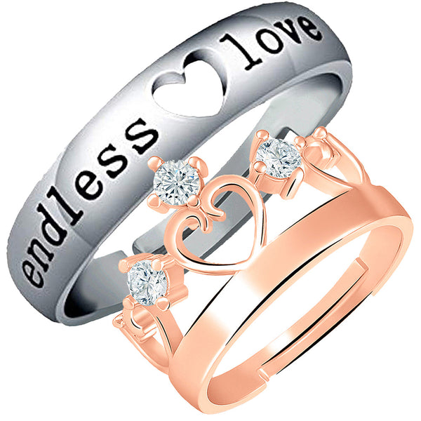 Mahi Valentine Gifts Endless Love and Crown Adjustable Couple Ring with Crystal (FRCO1103178M)