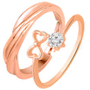 Mahi Rose Gold Plated Valentine Gifts Floral Heart Adjustable Couple Ring with Cubic Zirconia (FRCO1103179Z)