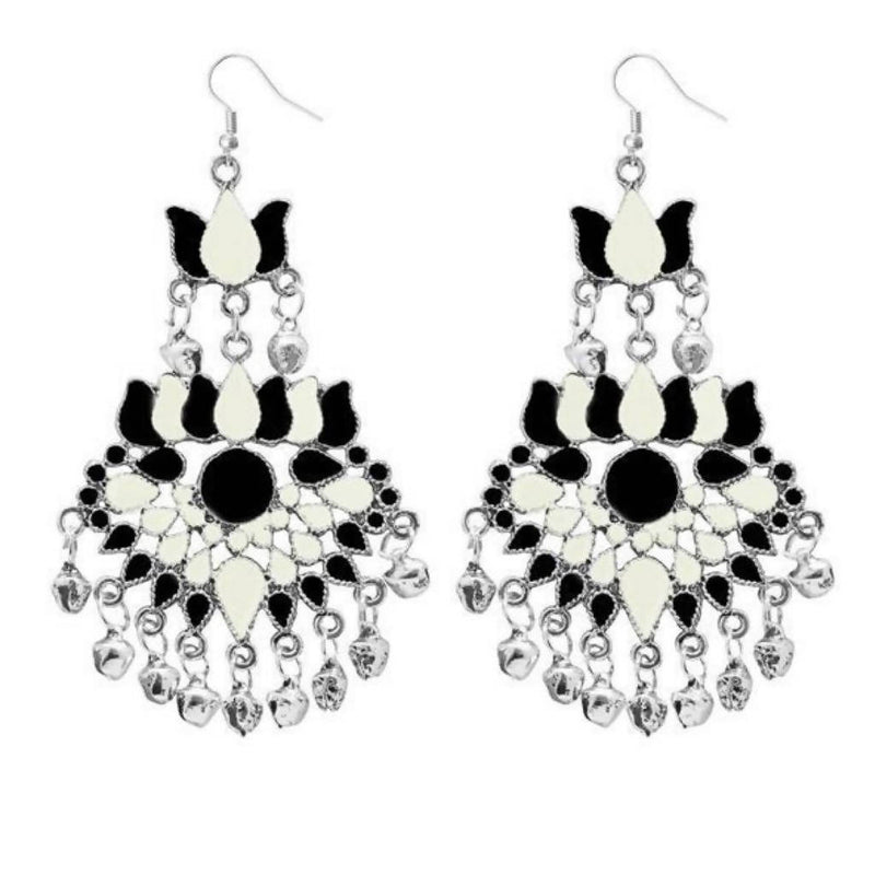 Tip Top Fashions White Meenakari Afghani Dangler Earrings