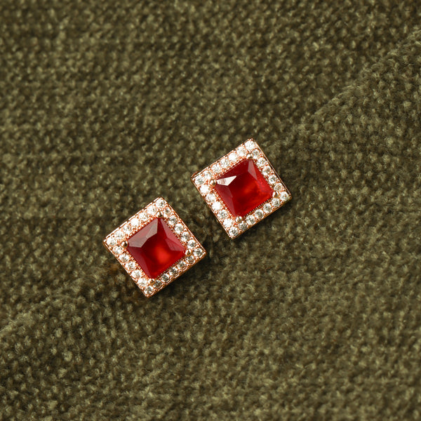 Nipura Golden Zirconia Crimson Earrings