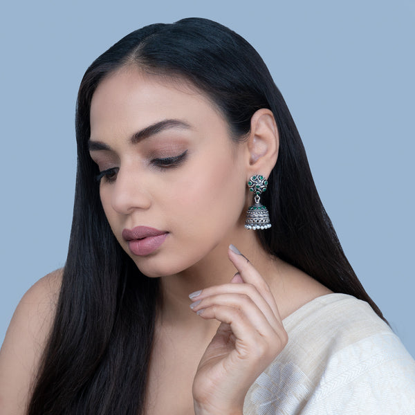 Nipura Green Amapola Jhumkas