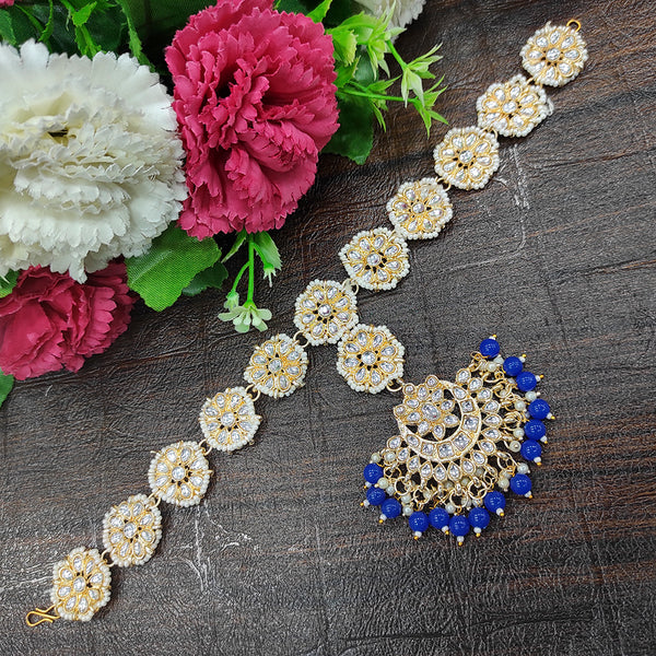 Heera Jewellers Gold Plated Kundan Designer Sheeshphool/ Head Band With Maangtikka