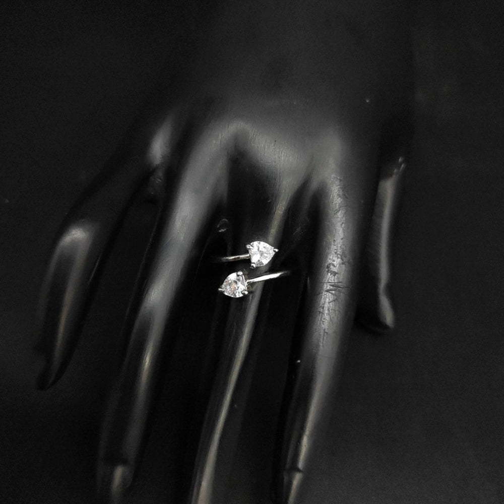 Heera Jewellers Silver Plated Crystal Stone Heart Shape Adjustable Ring
