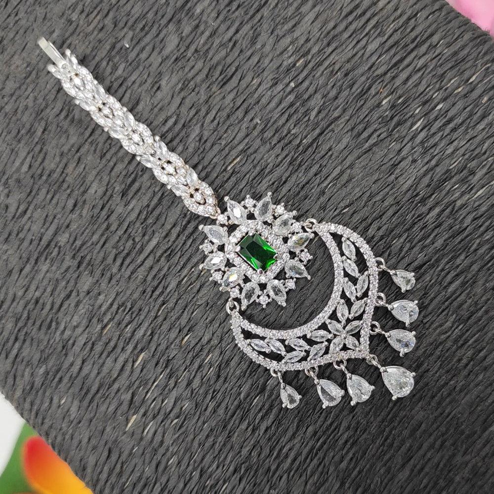 Heera Jewellers Silver Plated American Diamond Stylish Maangtikka