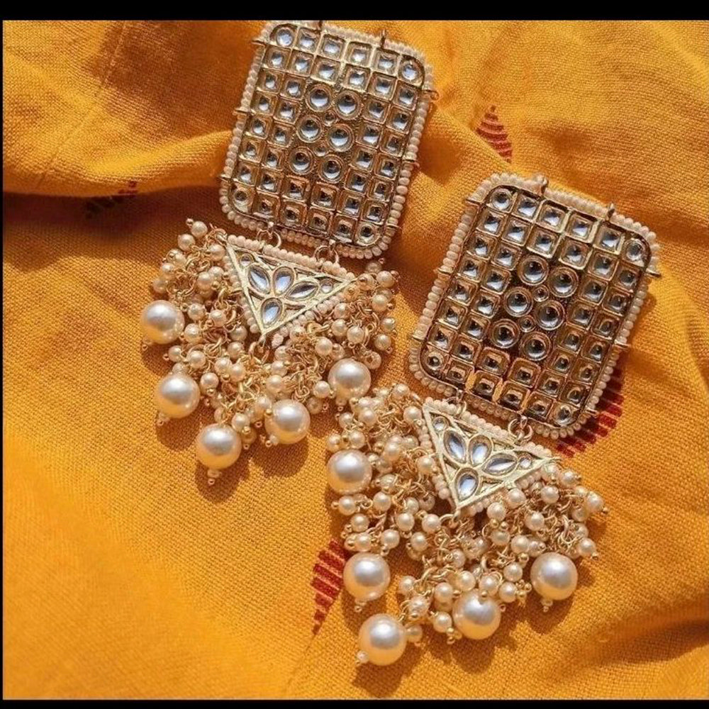 Heera Jewellers Gold Plated Kundan Stone Dangler Earrings