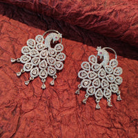 Heera Jewellers Silver Plated Peacock Design American Diamond Earrings