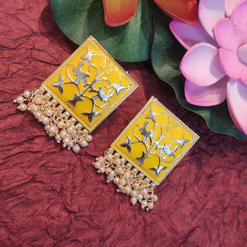 Heera Jewellers Gold Plated Meenakari Work With Pearl Stud Earrings
