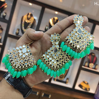 Heera Jewellers Gold Plated Mirror & Beads Earrings With Maang tikka