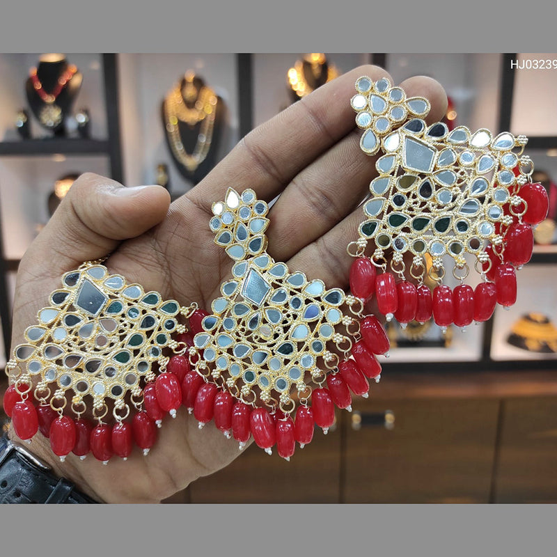 Heera Jewellers Gold Plated Mirror & Beads Earrings With Maang tikka
