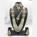 Heera Jewellers Gold Plated Kundan & Pearl Long & Short Double Necklace Set With Maangtikka