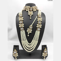 Heera Jewellers Gold Plated Kundan & Pearl Long & Short Double Necklace Set With Maangtikka