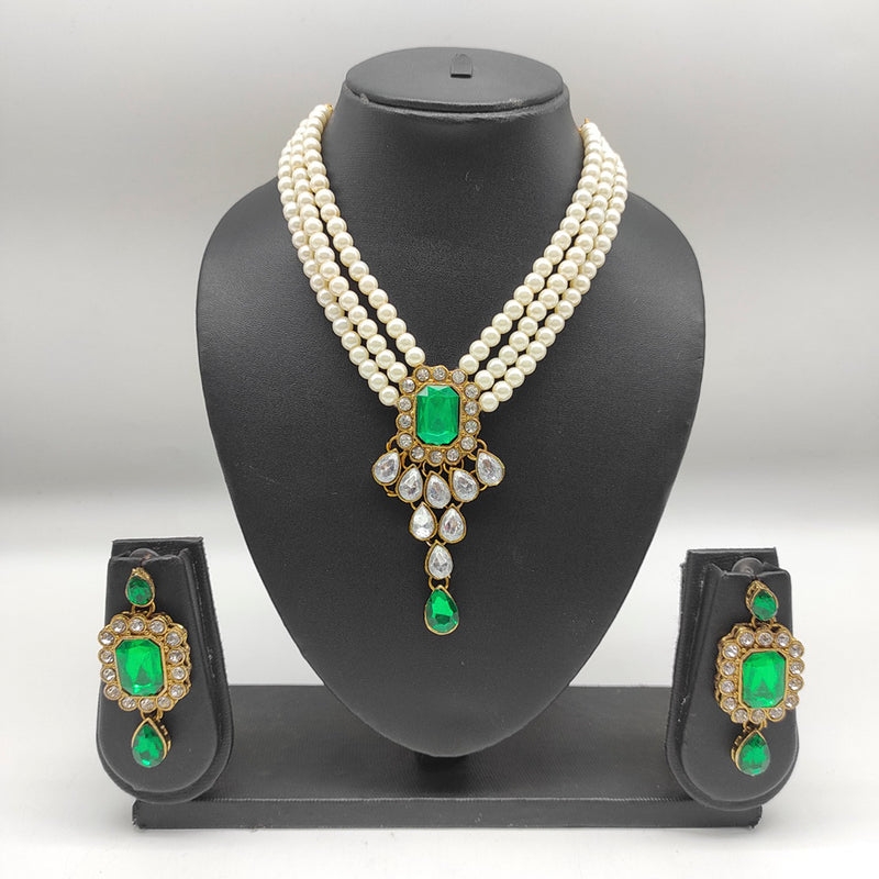 Heera Jewellers Gold Plated Crystal Stone & Pearl Long Haram Necklace Set