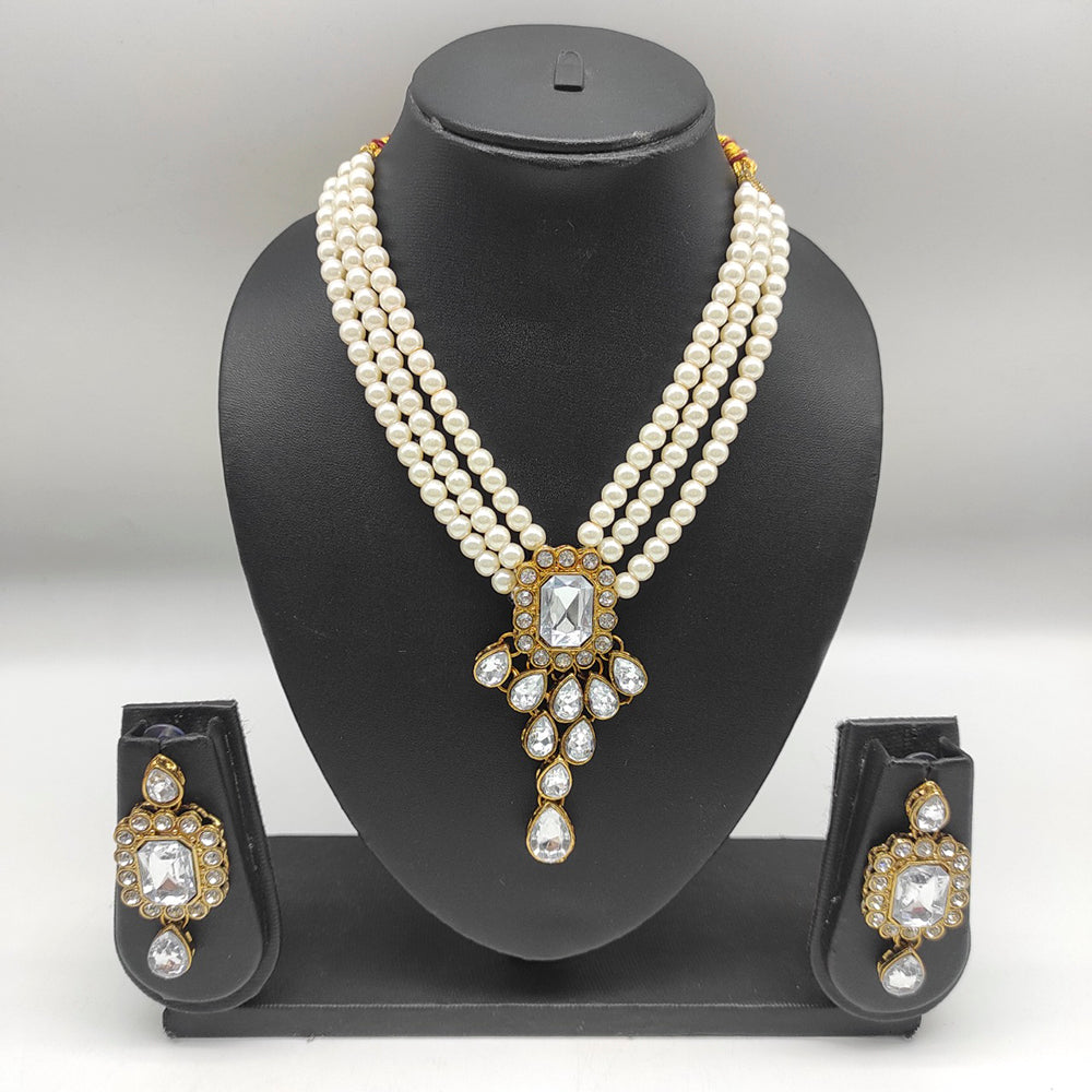 Heera Jewellers Gold Plated Crystal Stone & Pearl Long Haram Necklace Set