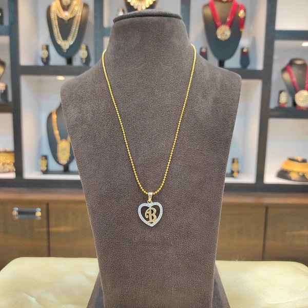 Heera Jewellers Gold Plated Alphabet ' B ' In Heart Chain Pendant