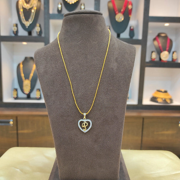 Heera Jewellers Gold Plated Alphabet ' P ' In Heart Chain Pendant