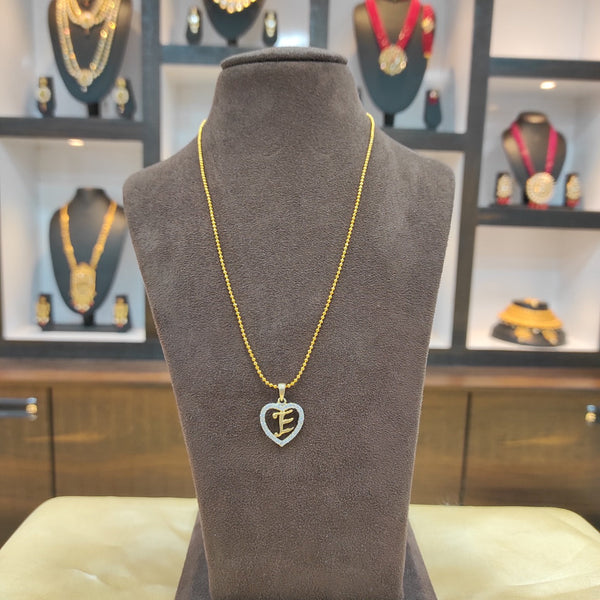 Heera Jewellers Gold Plated Alphabet ' E ' In Heart Chain Pendant