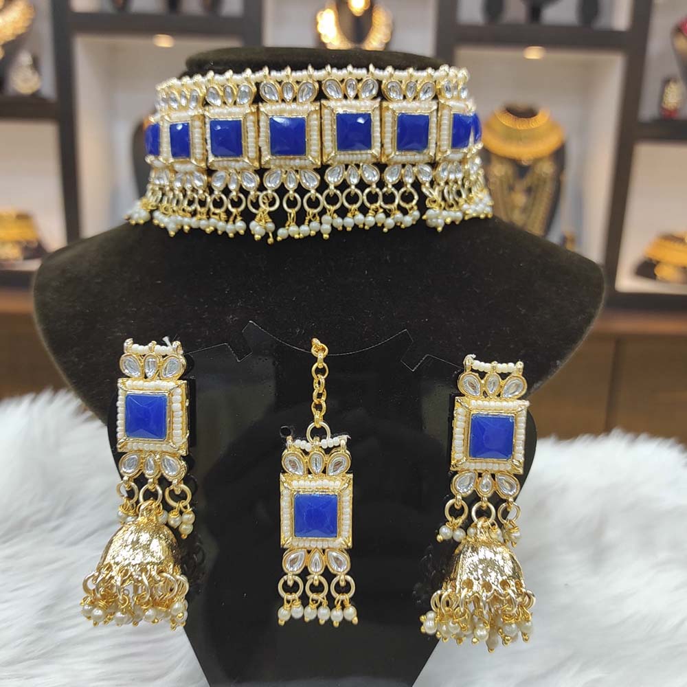 Heera Jewellers Gold Plated Kundan Stone & Pearl Choker Necklace Set